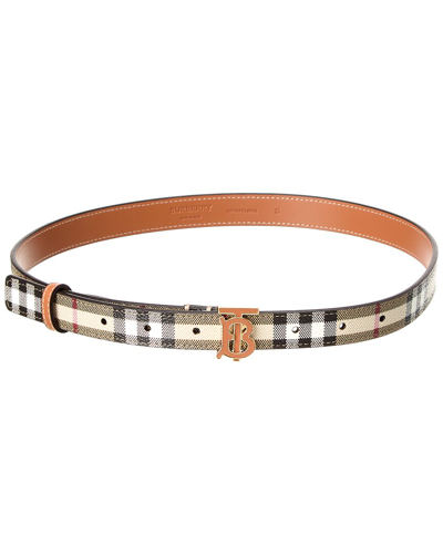 Burberry Tb Check E-canvas & Leather Belt In Beige