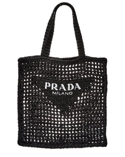 PRADA PRADA LOGO WOVEN RAFFIA TOTE