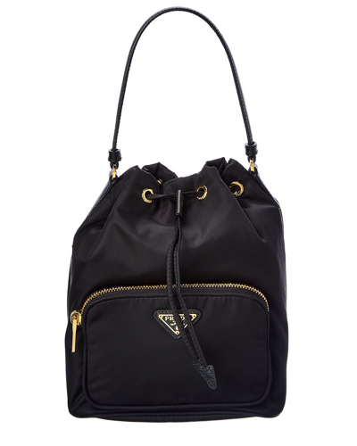Prada Duet Re-nylon Bucket Bag In Black