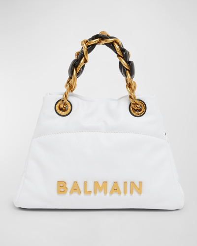 Balmain 1945 Leather Tote Bag In White