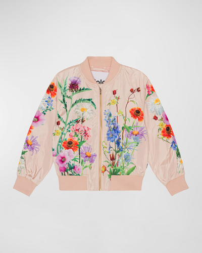 Molo Kids' Girl's Haliva Floral-print Bomber Jacket In Pink