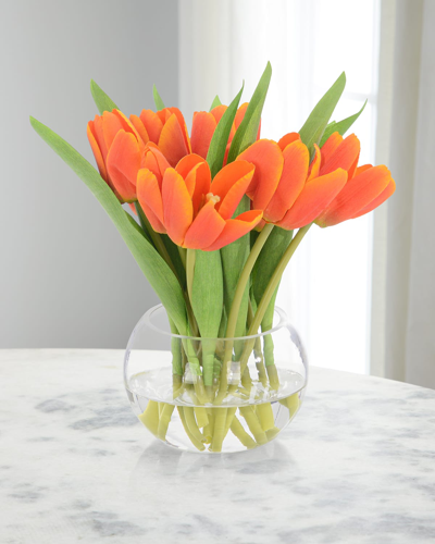 John-richard Collection Real Touch Breaking Dawn Tulips 9" Faux Floral Arrangement In Glass Vase In Transparent