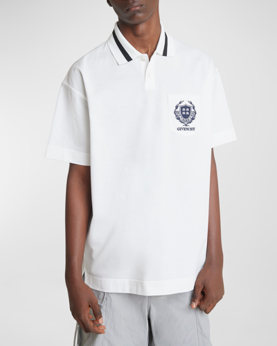 Givenchy Men's University Logo Pique Polo Shirt In White
