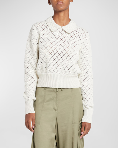 Golden Goose Journey Pearl-embellished Cropped Argyle Sweater In Panama