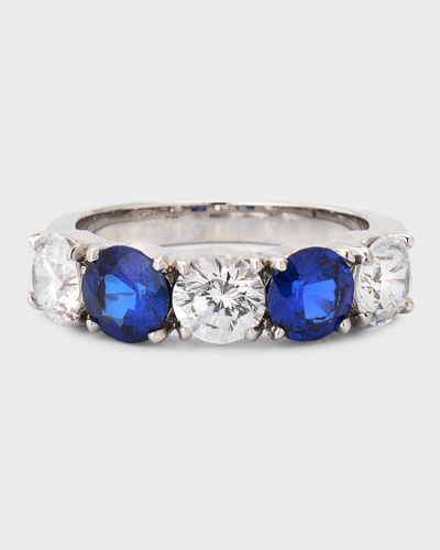 Fantasia By Deserio Alternating Sapphire And Cubic Zirconia Half Eternity Band In Blue