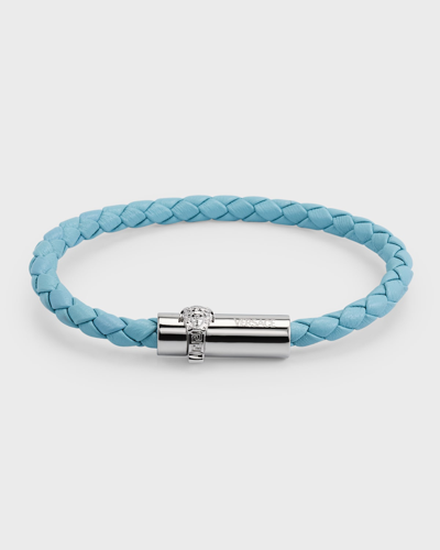 Versace Men's Medusa Braided Leather Bracelet In Forget Me Note