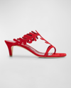 Manolo Blahnik Suede T-strap Slide Sandals In Red
