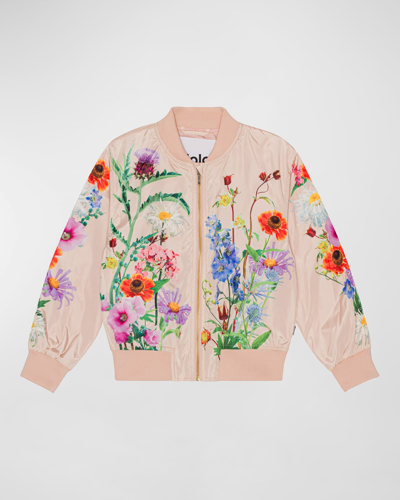 Molo Kids' Girl's Haliva Floral-print Bomber Jacket In Growing Wild