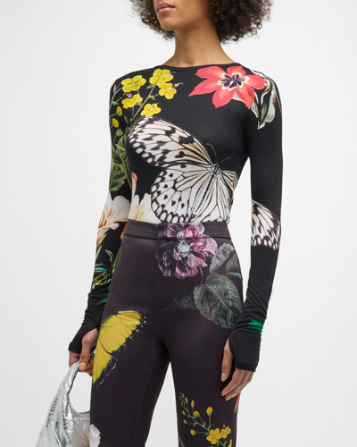 ALICE AND OLIVIA DELAINA PRINTED LONG-SLEEVE TOP