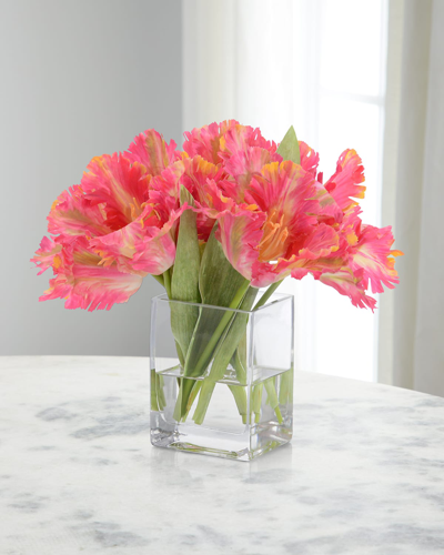 John-richard Collection Real Touch Sweet Ruffle Tulips 11" Faux Floral Arrangement In Glass Vase In Transparent