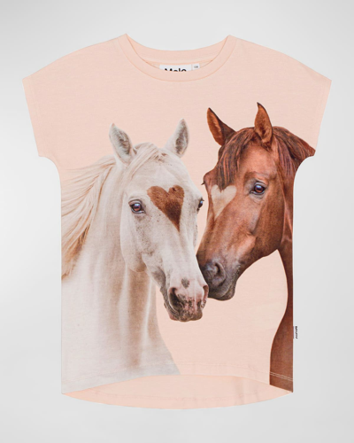 Molo Kids' Girl's Ragnhilde Horse Graphic T-shirt In Yin Yang Horses