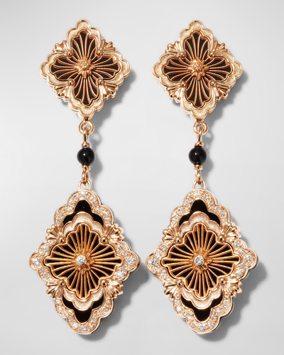 Buccellati Opera Tulle Pendant Earrings With Onyx, Diamonds And 18k Pink Gold In 05 Yellow Gold