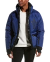 Moncler Printed Down Jacket With Hood And Ski Pass Pocket In Blue