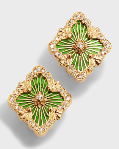 Buccellati Opera Tulle Medium Button Earrings In Green With Diamonds In 05 Yellow Gold