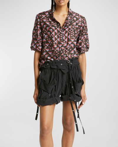 Isabel Marant Ilda Abstract-print Band-collar Button-down Shirt In Blackmulticolor