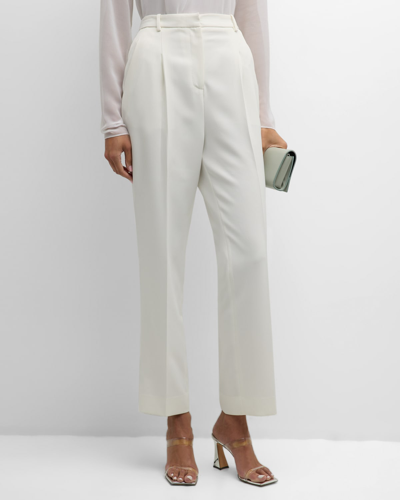 Lapointe Mid-rise Pleated Relaxed Straight-leg Ankle Matte Crepe Trousers In White