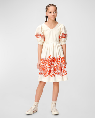Molo Kids' Girl's Camilo Floral-print Dress In Folklore