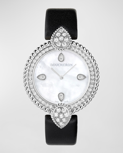 Boucheron Serpent Boheme 18k White Gold Watch With Diamonds And Mother Of Pearl In Multi