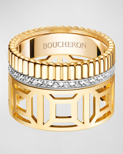 Boucheron Quatre Radiant Openwork Ring With Diamonds In 05 Yellow Gold