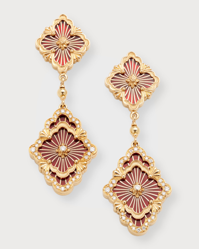 Buccellati Opera Tulle Pendant Earrings In Red Enamel With Diamonds And 18k Yellow Gold In Pink