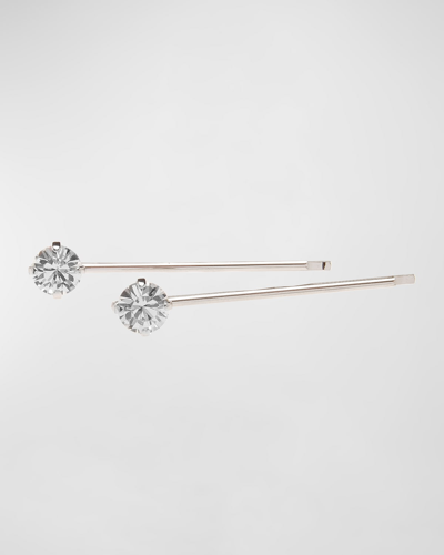 L Erickson Little Gem Set Of 2 Swarovski Crystal Bobby Pins In Crystal/silver