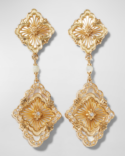 Buccellati Opera Tulle Pendant Earrings In Mother-of-pearl With Diamonds And 18k Yellow Gold In 05 Yellow Gold