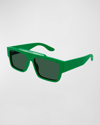 Gucci Men's Faceted Specs Gg1460s 56mm Rectangular Sunglasses In Green Dark Grey