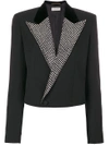 SAINT LAURENT CRYSTAL STUD ICONIC LE SMOKING SPENCER CROPPED JACKET,482594Y399W12254280