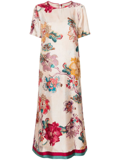 F.r.s. - For Restless Sleepers Printed Silk Long Dress In Pink