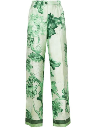 F.r.s. - For Restless Sleepers Printed Silk Trousers In Green