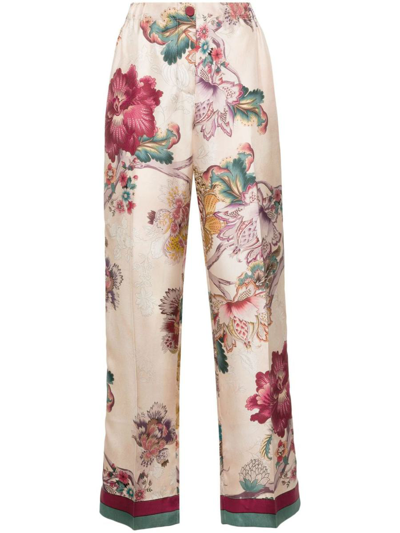 F.r.s. - For Restless Sleepers Printed Silk Trousers In Pink