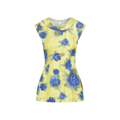 Marni Floral Print Top With Zig-zag Seam Detail In Lemonade