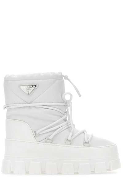 Prada Logo Plaque Chunky Boots In White