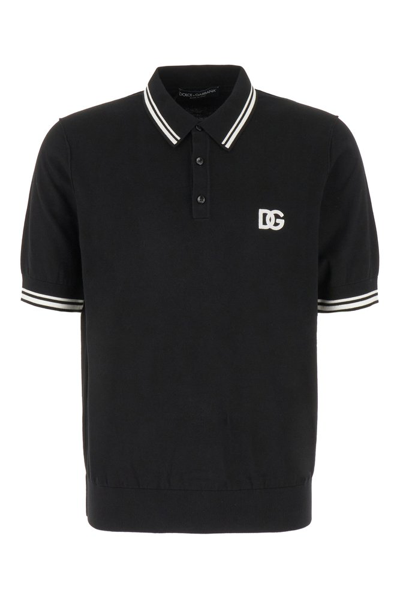 Dolce & Gabbana Brand-embroidered Short-sleeved Cotton-blend Polo Shirt In Black