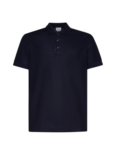 Burberry Logo Embroidered Short Sleeved Polo Shirt In Navy