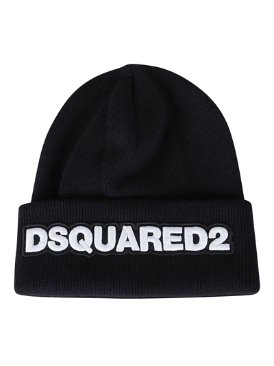 Dsquared2 Logo Embroidered Beanie In Black/white