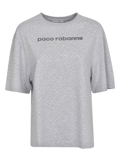 Rabanne Rhinestones Embellished Logo T-shirt In Grey
