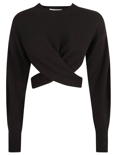 Alexander Mcqueen Twist Detail Balloon-sleeved Cropped Sweater In Black