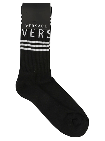 Versace Logo Socks In Black/white