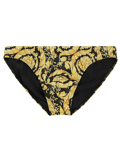 Versace Barocco Print Swim Briefs In Gold