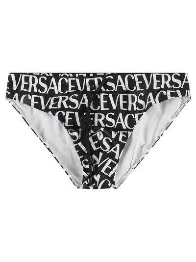 Versace Logo Swimming Briefs In Black/white