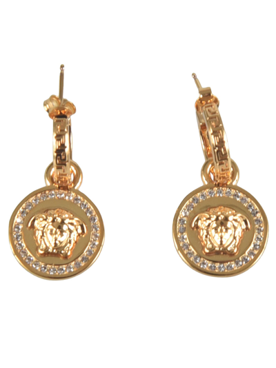 Versace Medusa Logo Earrings In White/gold