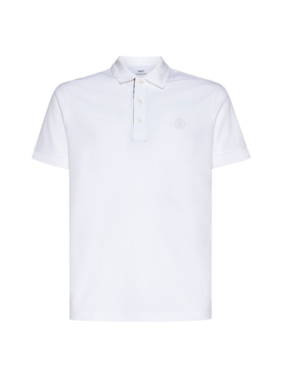 Burberry Logo Embroidered Short Sleeved Polo Shirt In White