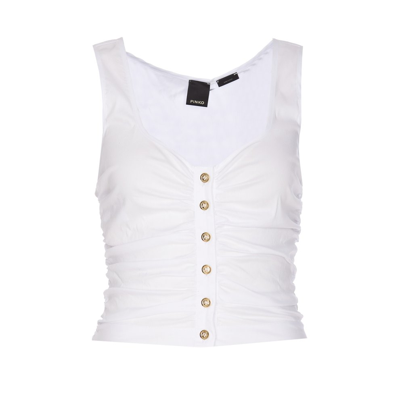 Pinko Ruched Sleeveless Top In White