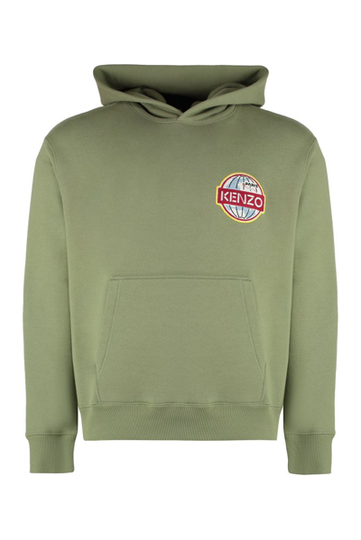 Kenzo Travel Logo Patch Hoodie In Green