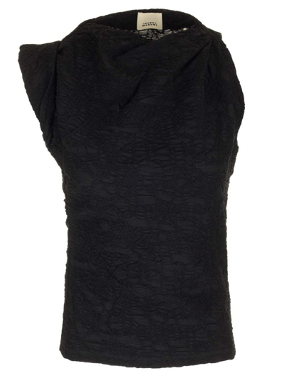 Isabel Marant Crinkled Asymmetric Jersey Top In Black