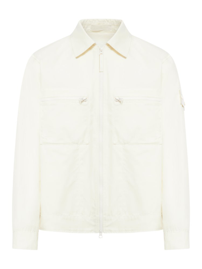 Stone Island Logo Patch Zipped Jacket In Beige