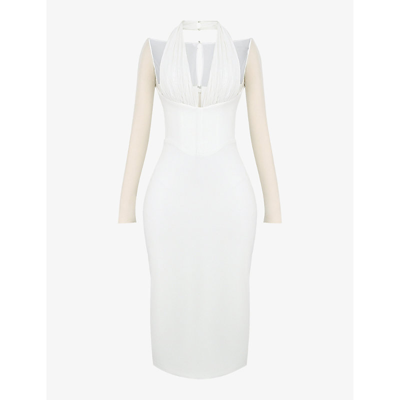House Of Cb Womens White Yasmin Plunge-neck Woven Midi Dress