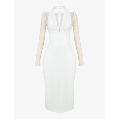 House Of Cb Womens White Yasmin Plunge-neck Woven Midi Dress | ModeSens