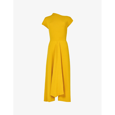Leem Womens Yellow Asymmetric-neckline Woven Midi Dress